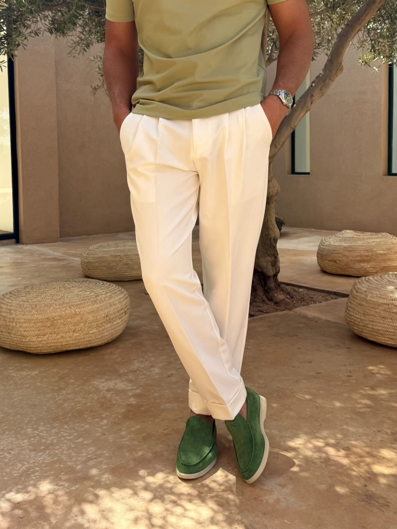 Pantalon Oxford Plissé — Blanc