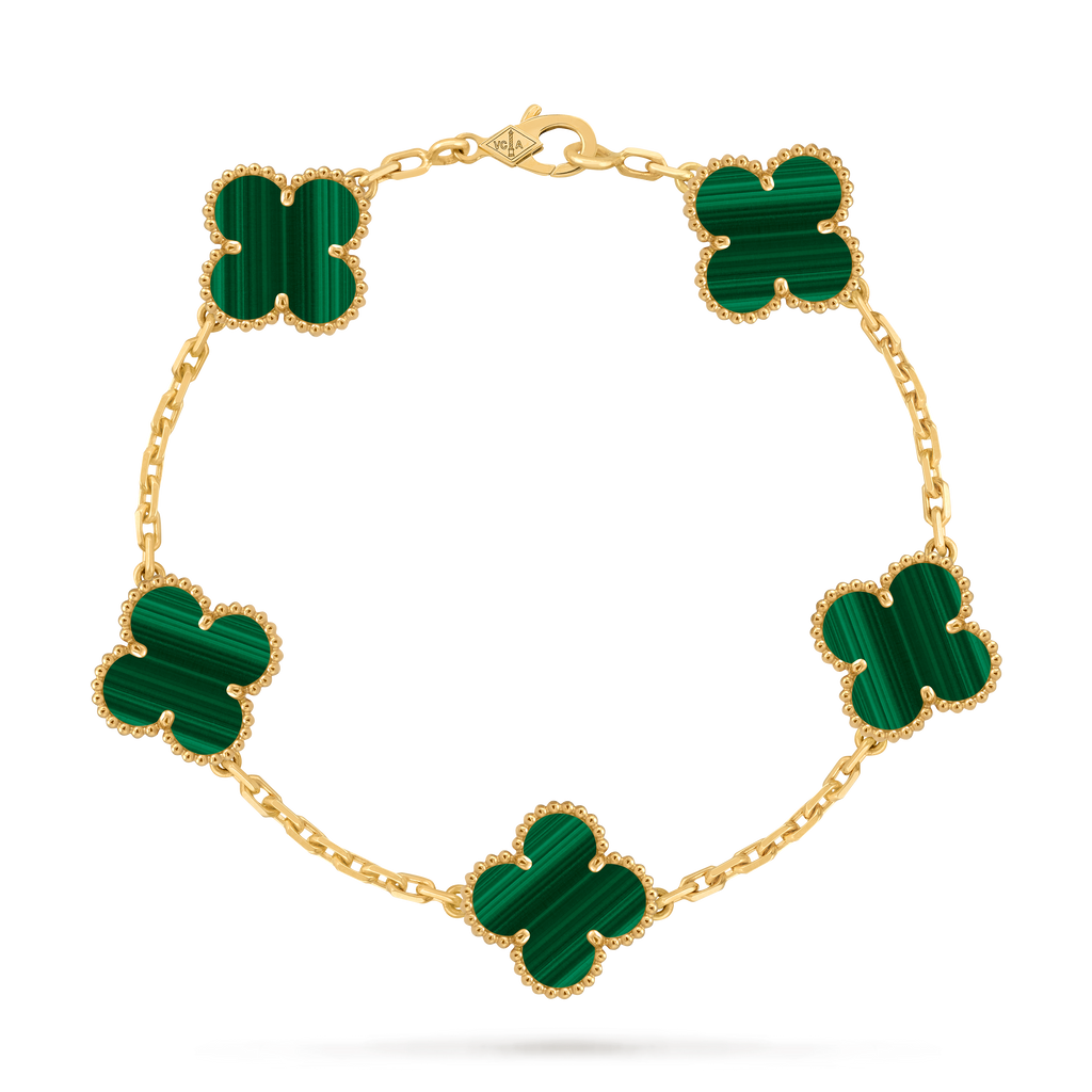 Bracelet Trèfle 5 Motifs — Malachite Verte