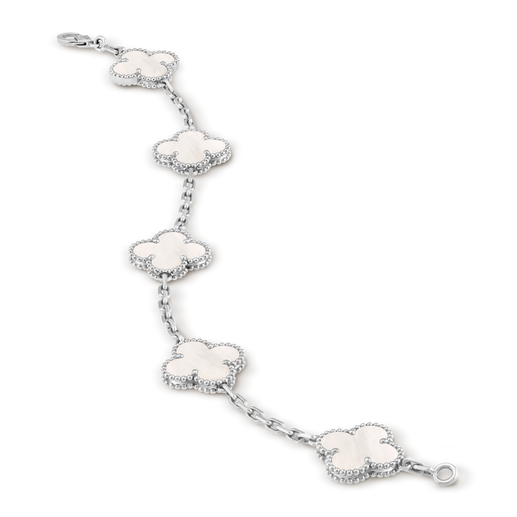 Bracelet Trèfle 5 Motifs — Nacre Crème