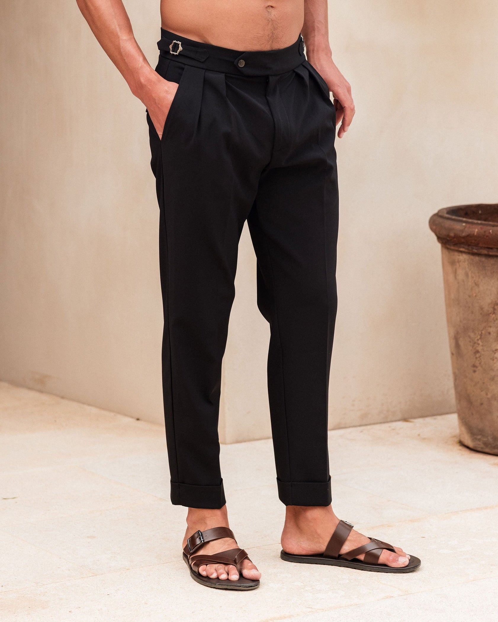 Pantalon Oxford Plissé — Noir