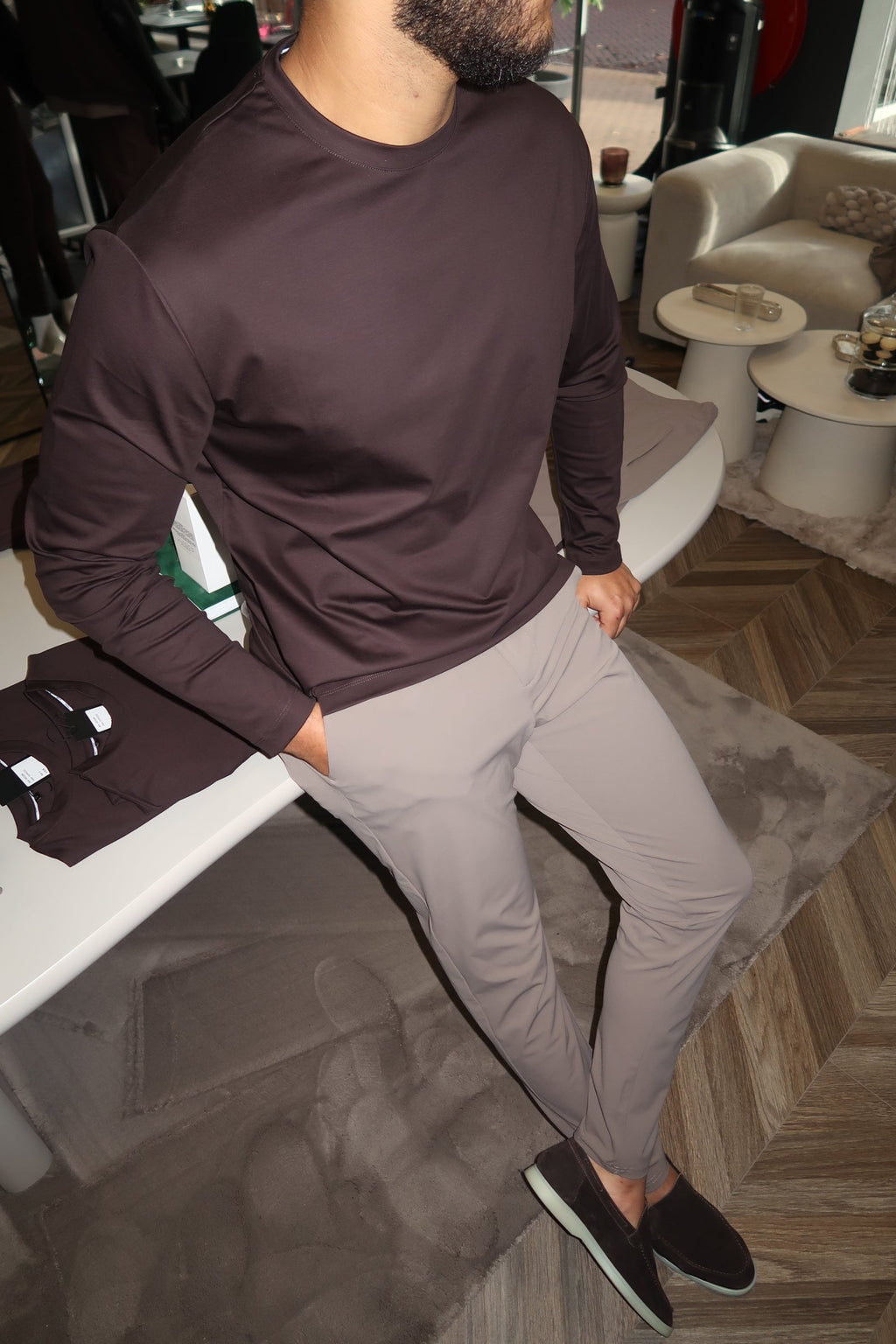T-Shirt Manches Longues Satiné — Espresso
